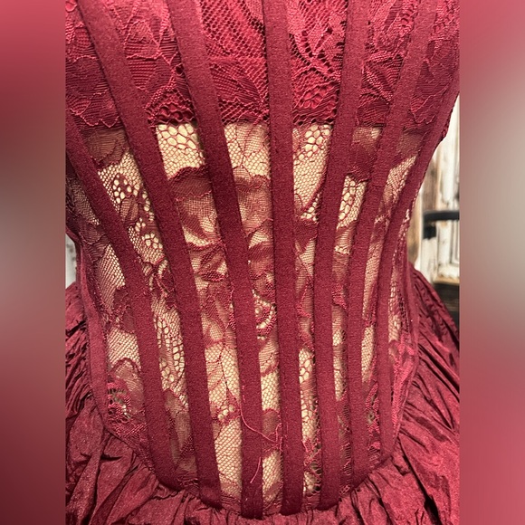 AKIRA Strapless Burgundy Dress - Picture 6 of 8